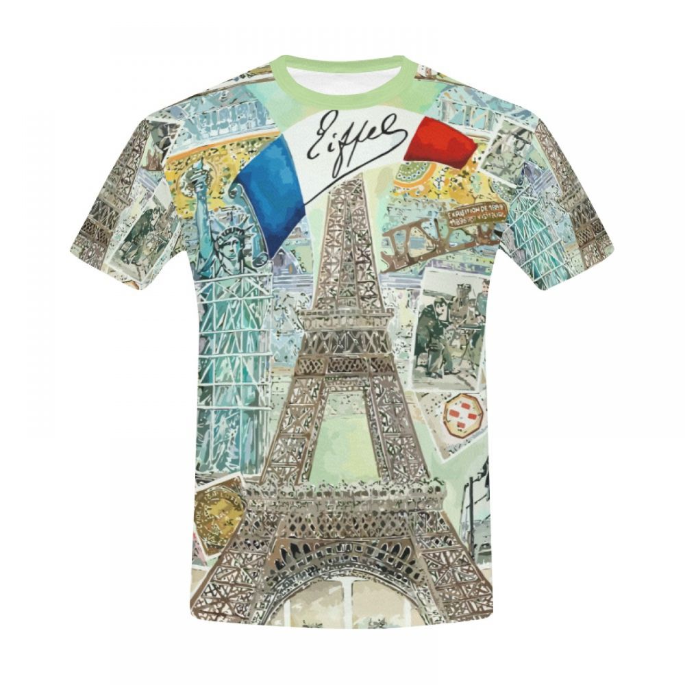 Bărbătească Acuarelă Art Franța Turnul Eiffel Tricou Scurt