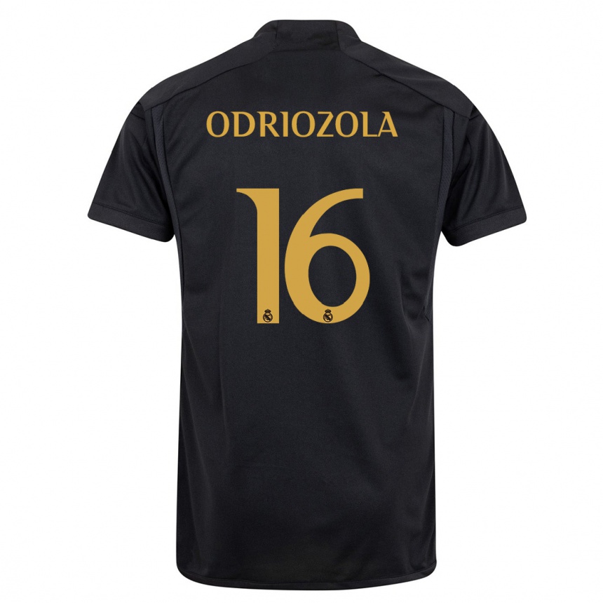 Copil Alvaro Odriozola #16 Negru A Treia Trusă Tricou 2023/24 Tricouri